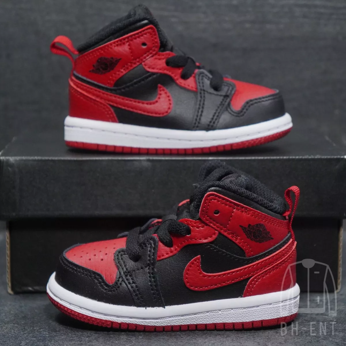 Nike Air Jordan 1 AJ1 Mid TD Banned Red Black 640735 074 Toddler