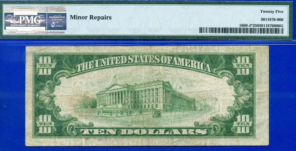 1929 $10 National Currency PMG 25 rare 39 known FRBN Kansas City star Fr 1860-J* - Image 4 of 4