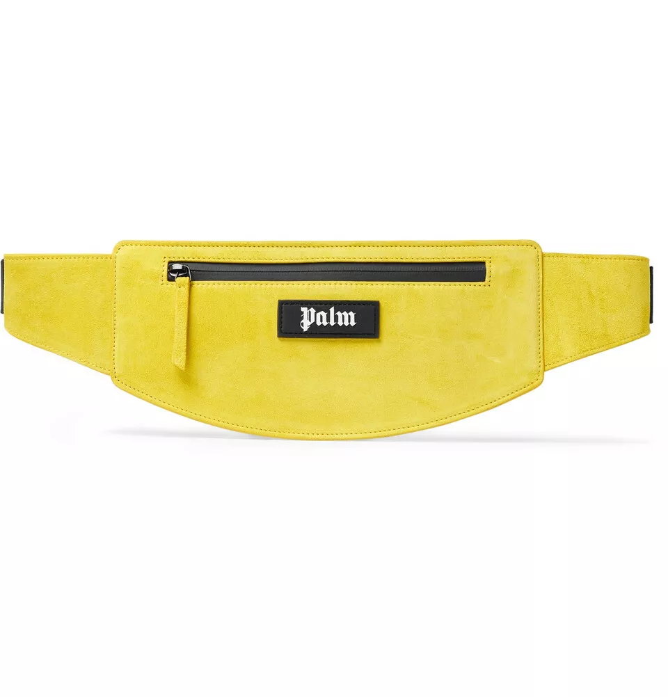 NWB 600 Palm Angels Logo Appliqu d Suede Belt Bag Yellow Patch Italy Calf