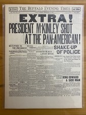 VINTAGE NEWSPAPER HEADLINE~PRESIDENT MCKINLEY SHOT KILLED AT PAN-AMERICA 1901