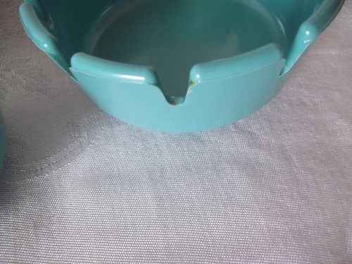 Pair of Vintage Aqua Ashtrays Hunter TableCraft 263. Made In USA 7 slot - Picture 3 of 12