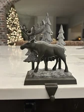 The Christmas Shoppe Glitter Moose Tree Metal Stocking Holder