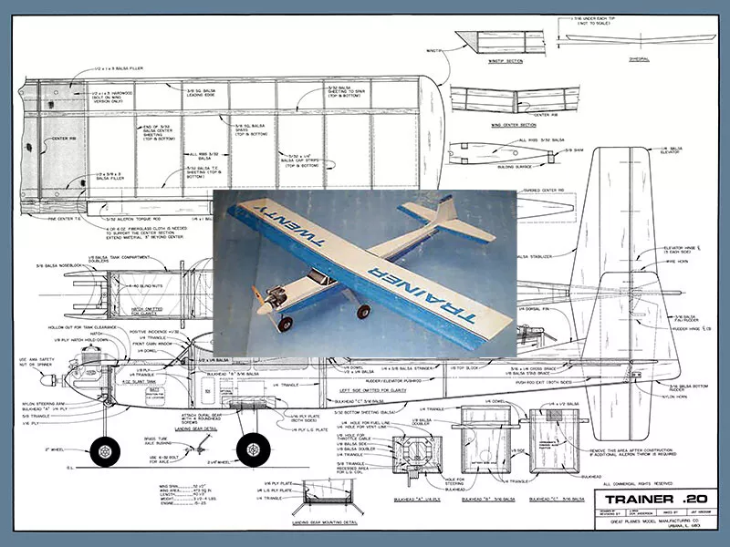 Model Airplane Plans RC Great Planes TRAINER 20 53