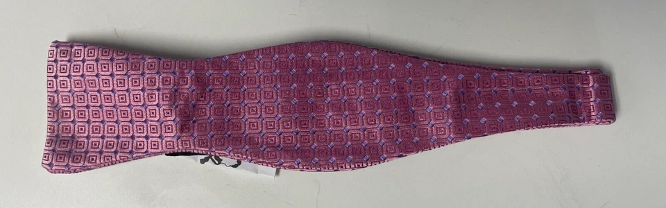 Pajarita Hombre Seda Rosa Azul Geométrica AUTO CORBATA Pajarita Foto 2 de 4