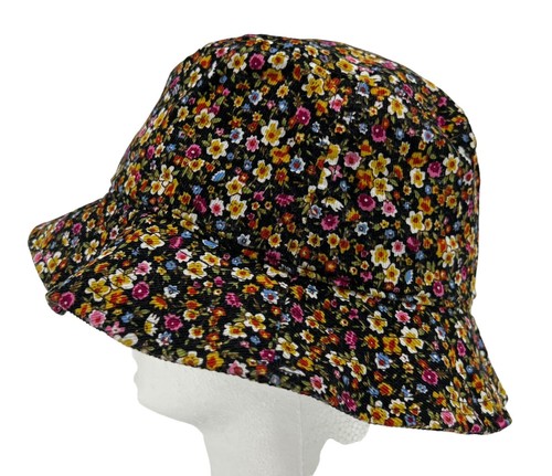 Floral Corduroy BUCKET HAT HIPPIE FESTIVAL BOHO Shabby Chic Whimsical Fall M - Picture 3 of 7