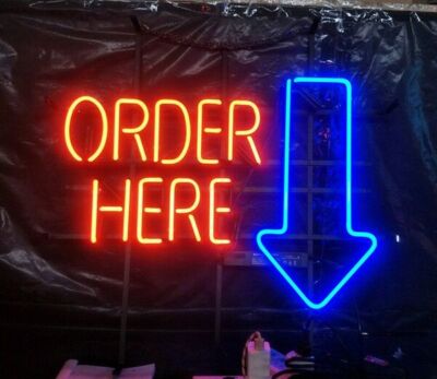 Order Here Arrow 24''x20'' Neon Sign Lamp Light Hanging Nightlight Business EY