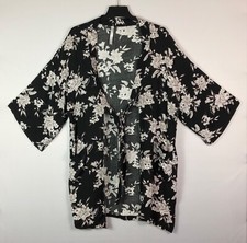 Spiritual Gangster Kimono One Size Black Floral MAYA Cardigan Tie Front Pockets
