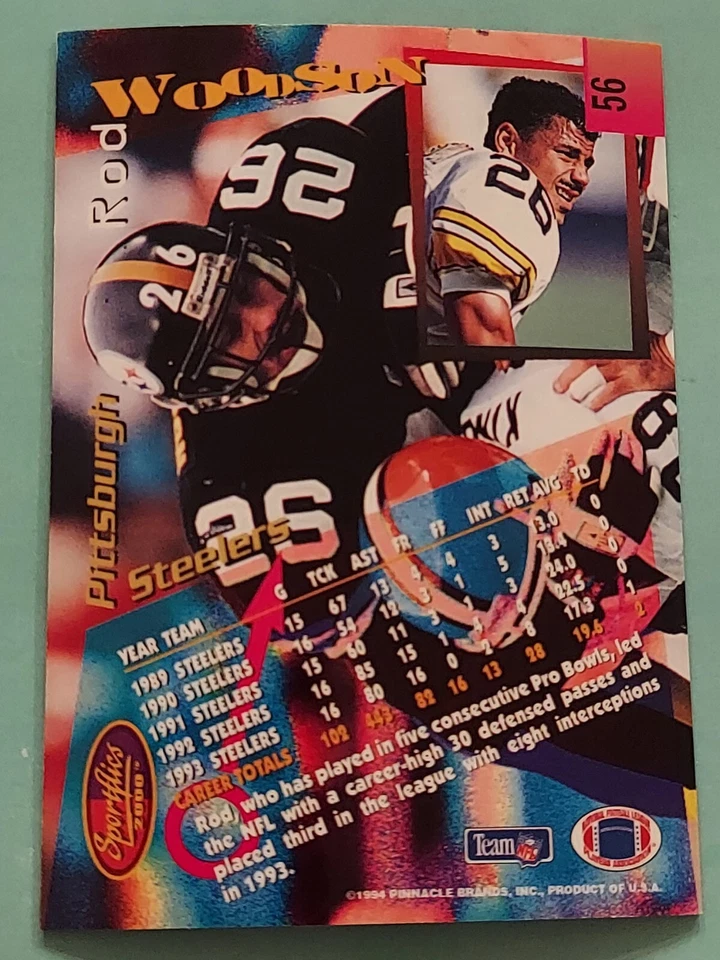 1994 Sportflics 2000 ROD WOODSON #56 Hologram Pittsburgh Steelers - Image 2 of 2