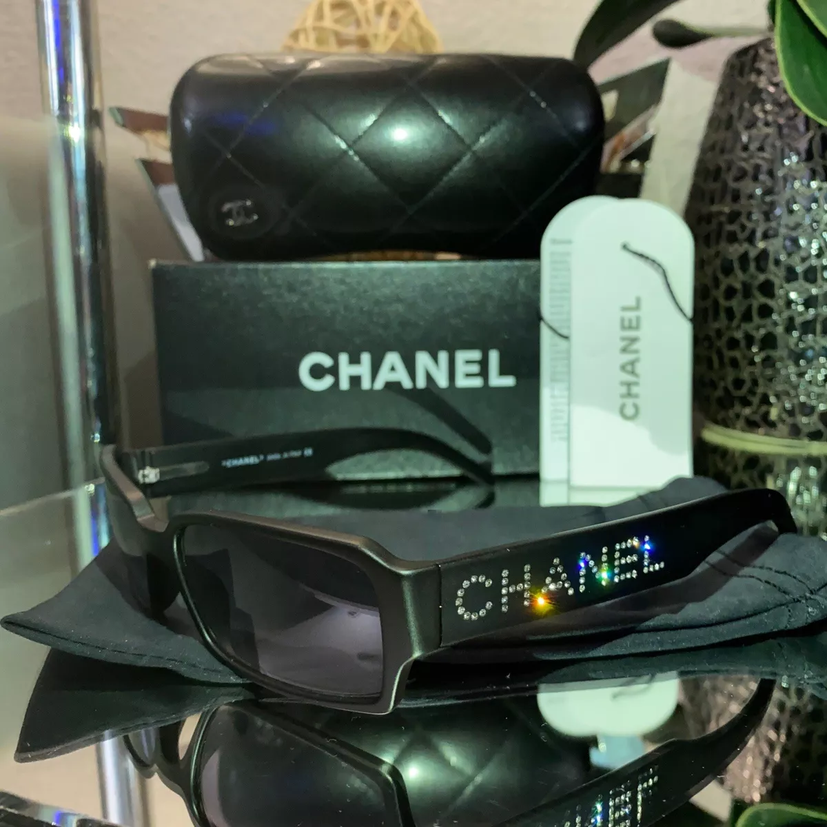 Chanel Black Gradient Tint Frameless Swarovski Crystal Sunglasses- 4117B -  Yoogi's Closet