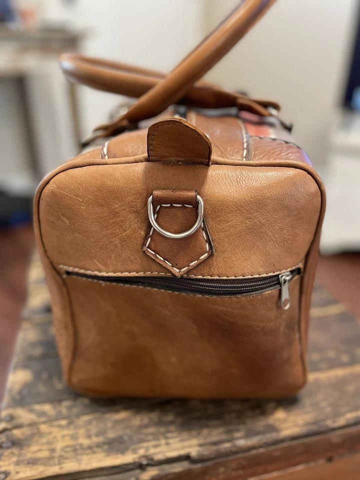 Duffle Weekender Bag Carryon Adjustable Strap 18x10x10 Western Faux Leather - Image 3 of 4