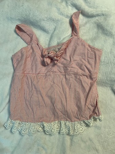 Justice for Girls Crop Tank Top, white and red stripes Size 14/16
