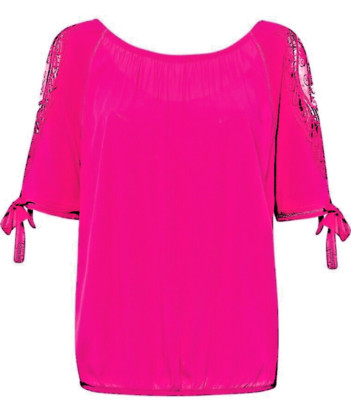 TREDY AKTUELLE MODE  PINK BERRY TUNIKA SPITZE RÜSCHE NEU 44 46 48 50 XXL 