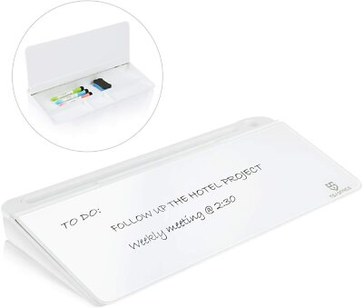 TSJ Glass Dry Erase Desktop Computer Pad Flip Top 17.75 x7.75  White Whiteboard