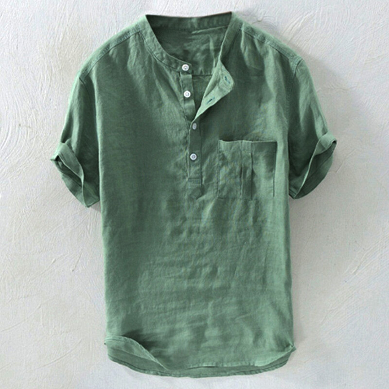 Mens Short Sleeve Button Shirts Summer Casual Loose Pockets T Shirt ...