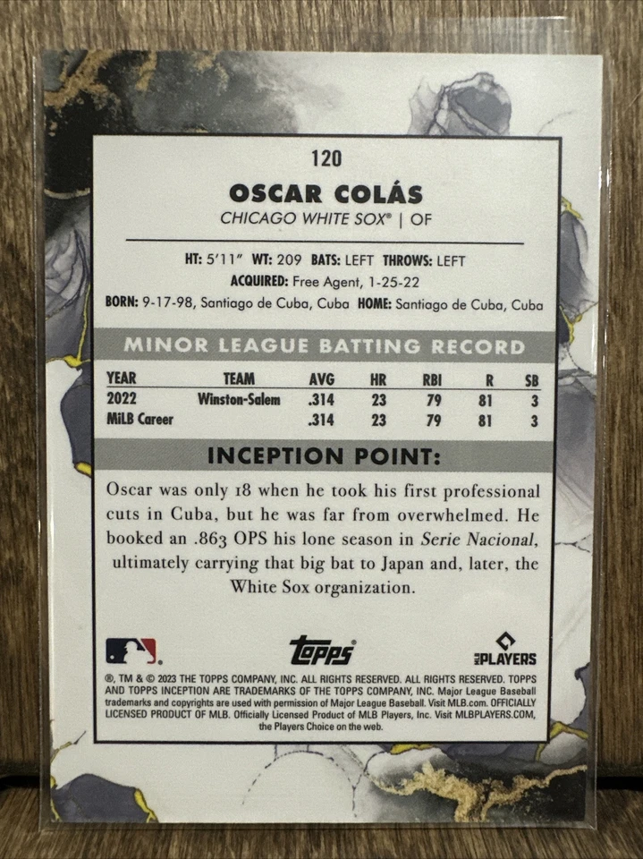 2023 Topps Inception Oscar Colas #120 RC Chicago White Sox - Image 2 of 2