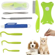8-in-1 Tick Removal Tool Kit for Dogs & Cats with Storage Box, Comb & Tweezers