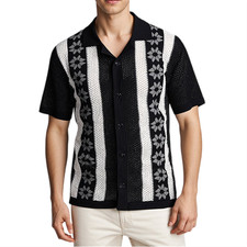 Men's Knit Button Down Vintage Polo Shirt 70s Short Sleeve Retro Polo Shirts