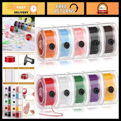 10 Rolls 0.8mm 1000Yd Flat Stretchy Bracelet Strings with Cases, Elastic Bead Co