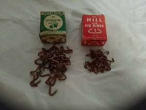 Vintage Box Seymour Hill's Hog Pig Nose Rings Copper Livestock