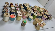 77 Piece Lot Of Vintage Wood Spools 72 With Thread & 5 Empty (Found More!)