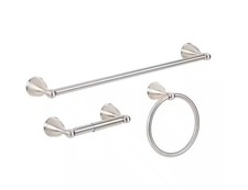 Glacier Bay 3-Pc Bath Hardware Set Towel Bar TP Holder Towel Ring Brushed Nickel