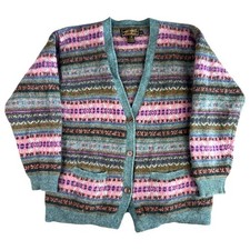 Vintage 90s Eddie Bauer Fair Isle Wool Cardigan Sweater Women's Large Nordic