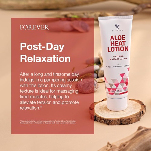 Forever Aloe Heat Lotion 4oz pack of 2 - Menthol, Eucalyptus | Massage Cream | - Picture 3 of 6