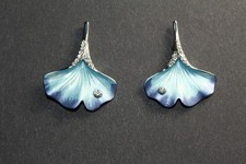 Ohrstecker Ginkgo Blatt blau-lila Kristallstein Modeschmuck antiallergisch