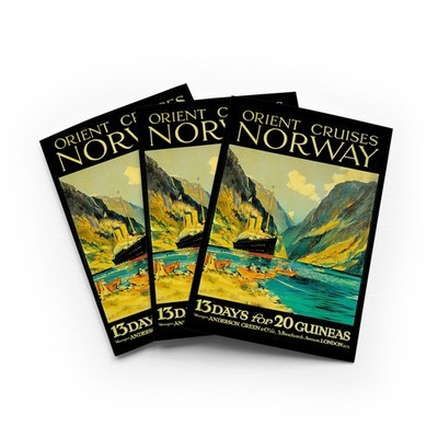 Orient Kreuzfahrten Norwegen Fjord Grußkarte Vintage Reise 3er Set innen leer