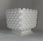 VTG Fenton Hobnail Milk Glass Square Pedestal Planter Scallop  Edge 4"