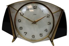 Metamec Mid Century Mantel Clock Black Gold Art Deco Style