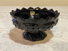 Vintage Fenton Black 6 Candle Holder Pedestal Centerpiece Bowl Hobnail Sawtooth
