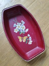 Vintage shabby alte Emaille oder Blech Schale Deko Blumen Schmetterling