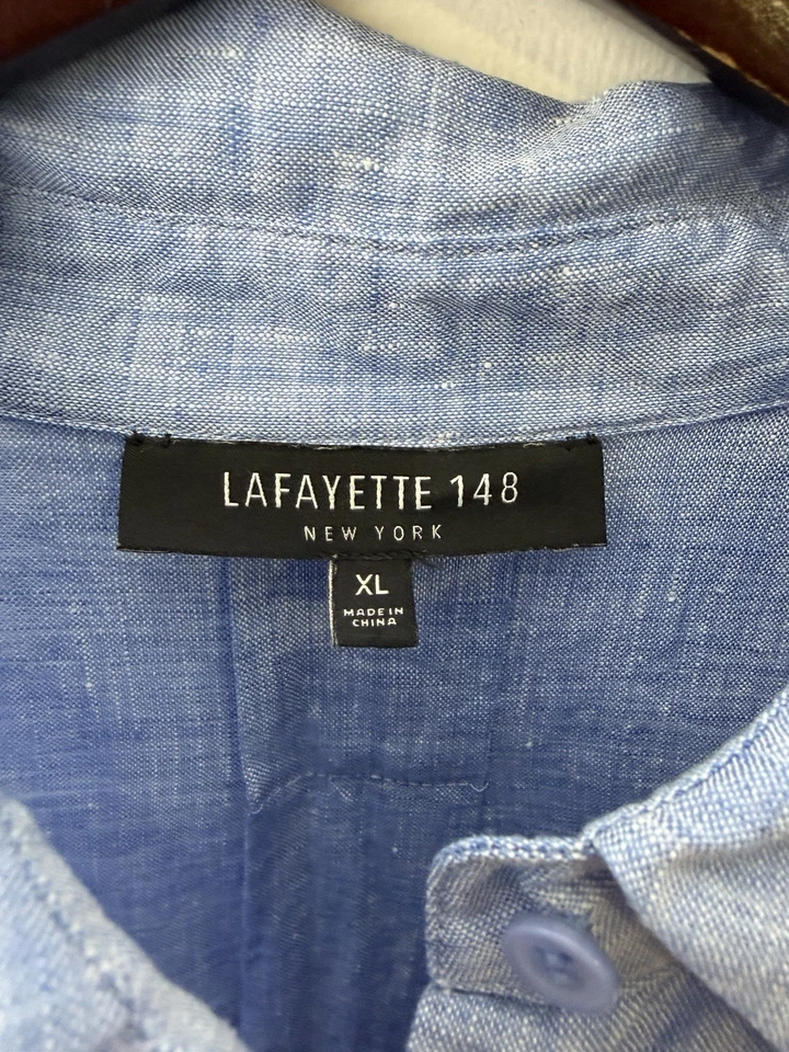 Lafayette 148 New York Chambray 100% Linen  Dress W/ Pockets Sz US XL $998 MSRP - Image 3 of 4