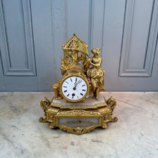 Antique French gilt spelter and marble mantel clock