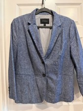 Banana Republic Women's Blazer Size 14 Blue Linen Cotton Stretch Lined Jacket