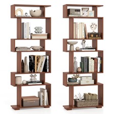 2 PCS Bookcase 6-Tier Bookshelf w/Anti-Tipping Kit Freestanding Display Shelf