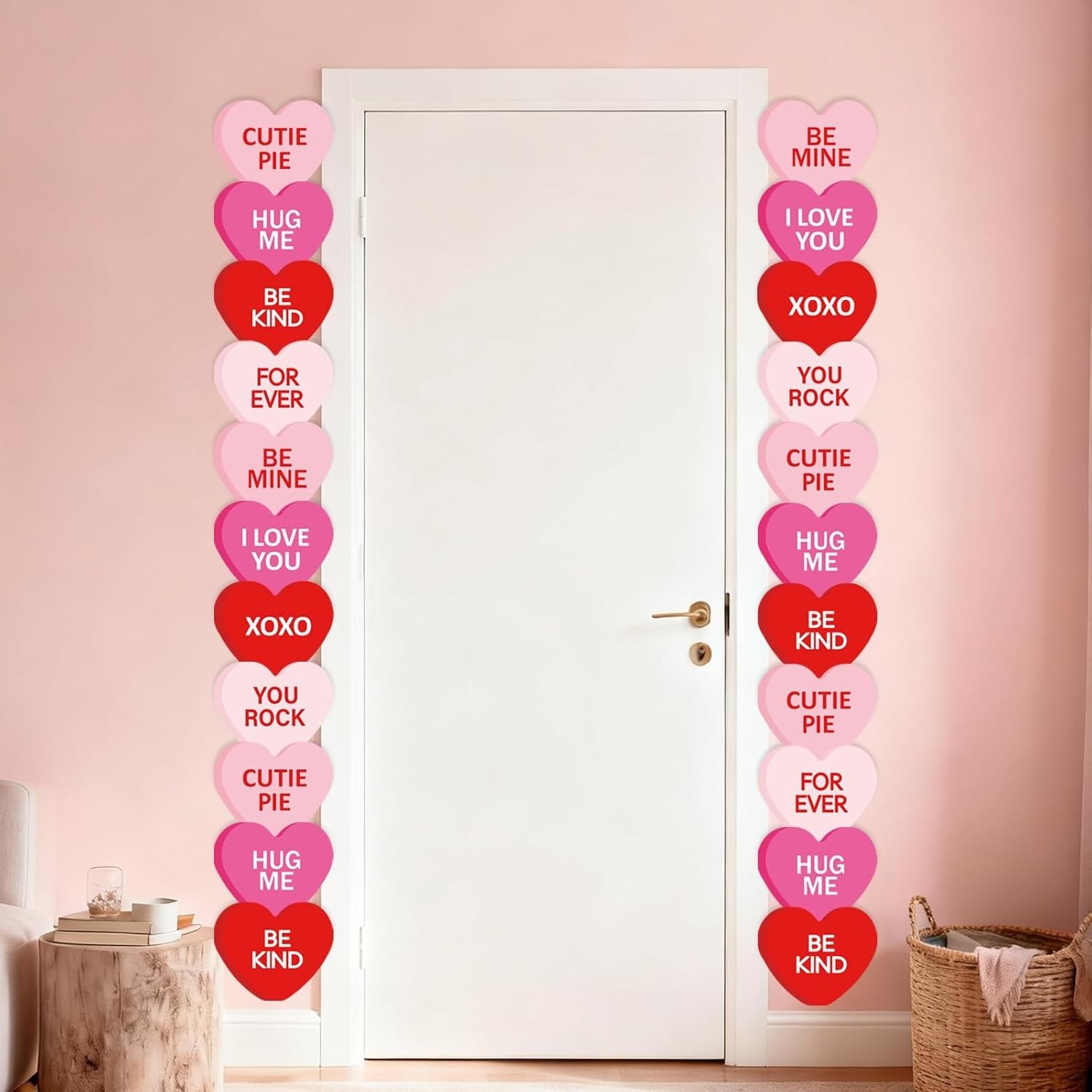 48Pcs Valentine' s Day Conversation Heart Paper Cutouts 6 Inch Red Pink Candy... thumbnail 7