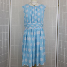 Dickins & Jones Dress UK 18 Blue White Polka Dot Sleeveless Pleated Waist Party