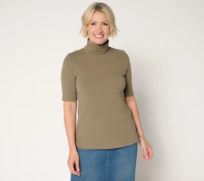 Denim & Co. Essentials Ribbed Elbow Sleeve Turtleneck Top Size 1X