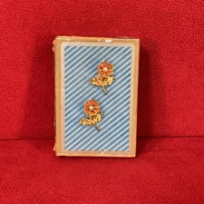 Vtg Congress 606 Playing Cards W/ Damaged Box Blue Striped Background 2 Flowers