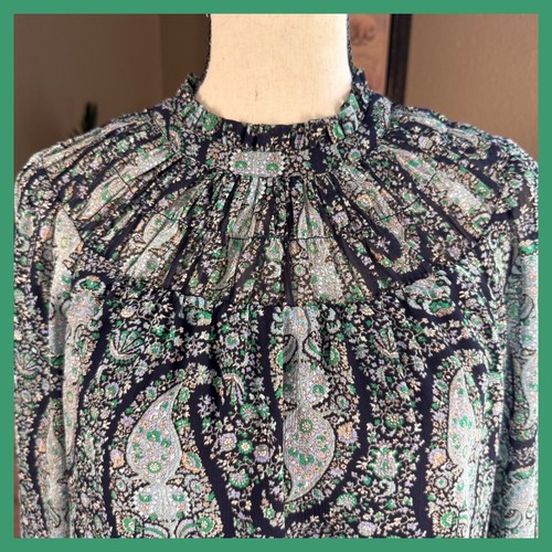 J. Crew Paisley Blouse XXS Long Sleeve Mock Neck Women's Top - Picture 6 of 14
