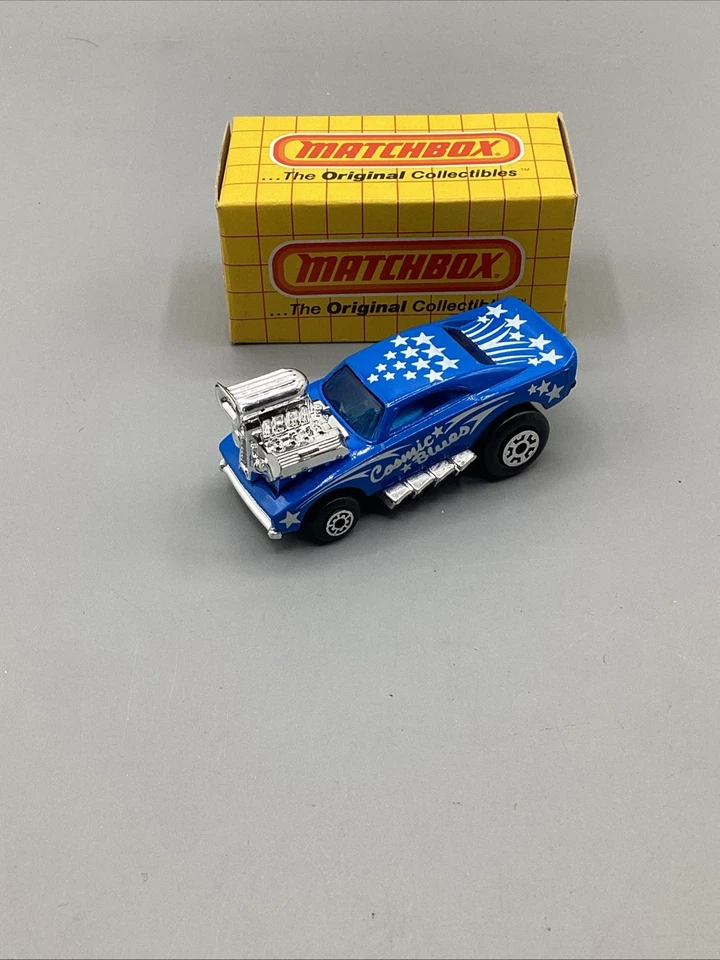 Новый из старых запасов винтажный спичечный коробок MB 26 синий космический синий с оригинальной желтой сетчатой коробкой - Изображение 3 из 4