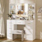 White Vanity Set Makeup Desk Dressing Table W/ LED Lighted Mirror and 7 Drawers