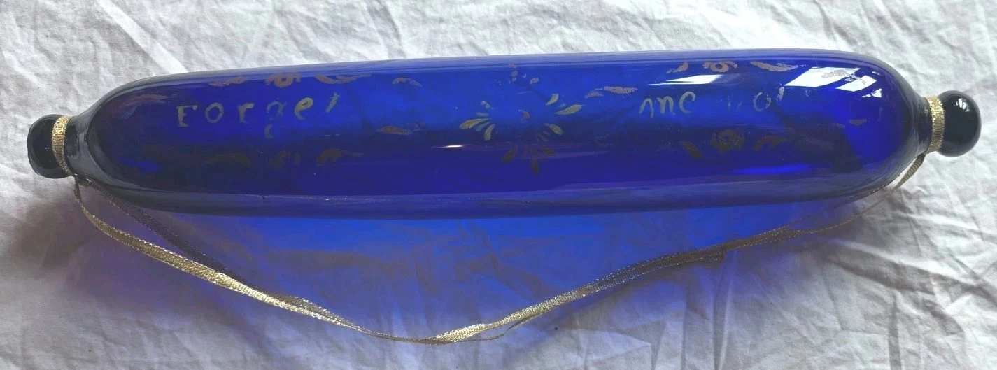 Rare Antique Early Victorian Bristol Blue Glass Rolling Pin (69)