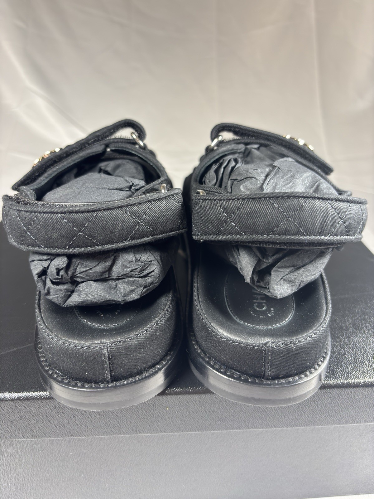 Chanel Sandals Strap Quilted Nylon Twill CC Rare 100percent Authentic 38.5 EU NEW image 5