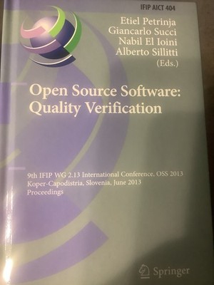 Open Source Software : Quality Verification, Springer HC @ $55