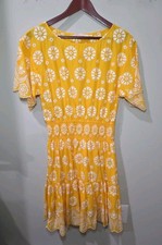 Tory Burch Floral Embroidered Summer Dress Smock Yellow White Size 6