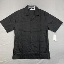 Cubavera Men's Short-Sleeve Embroidered Guayabera Shirt Black Size S - 4 Pocket