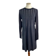 Nine West Dress Womens Size XS Gray Scoop Neck Pleated Flare Knit Sweater Fit